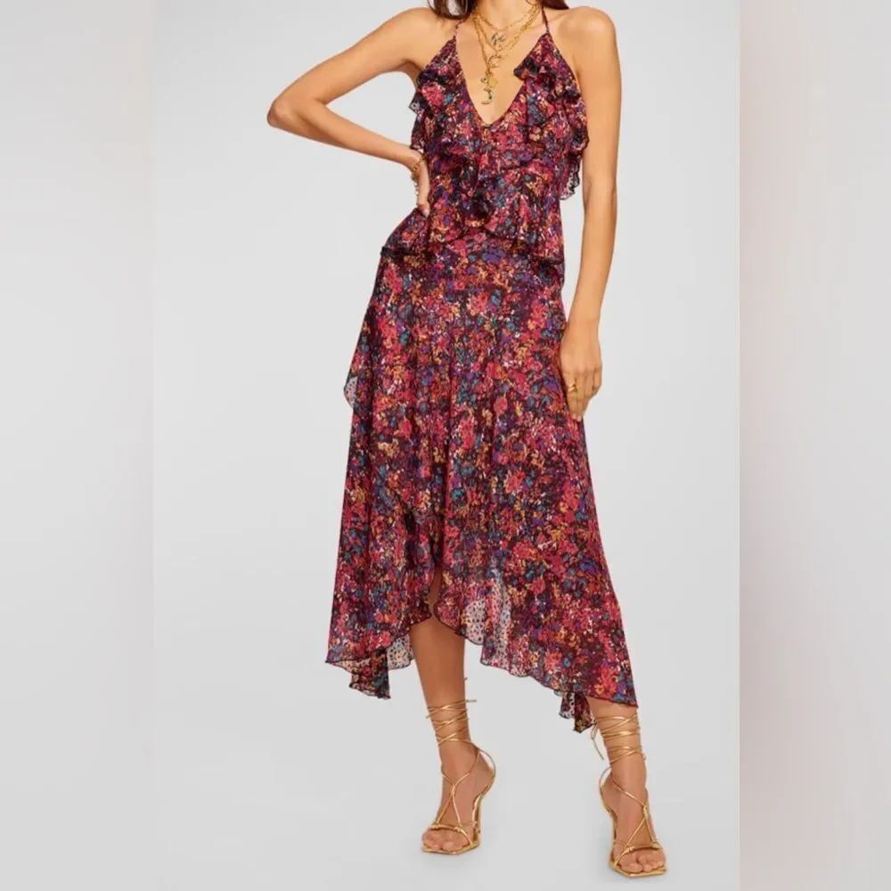 Ramy Brook Everlee Floral-Print Ruffle Midi Dress NWT Size 0